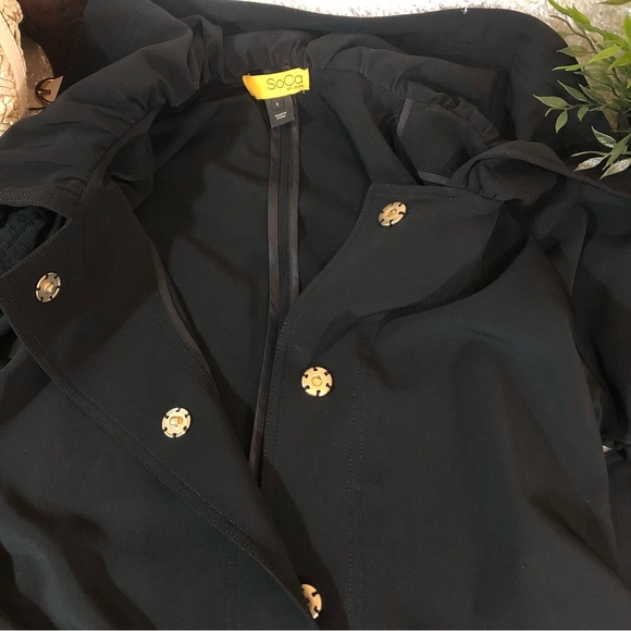 St. John SoCa Black belted parka metallic accents oversized collar size small - Picture 6 of 13